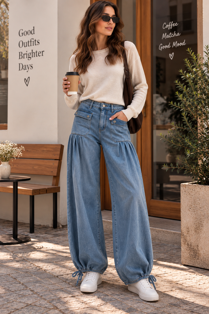 Clara Wide-Leg Ruffle Jeans