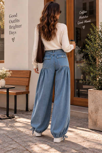 Clara Wide-Leg Ruffle Jeans
