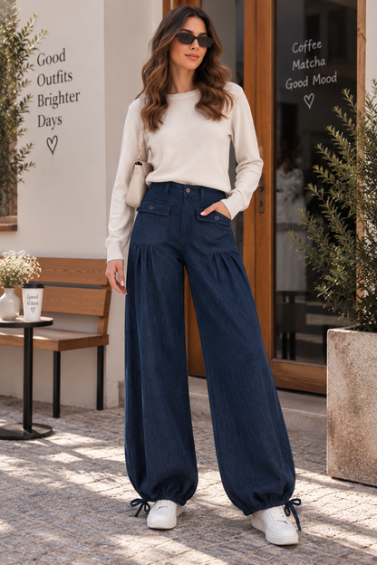 Clara Wide-Leg Ruffle Jeans
