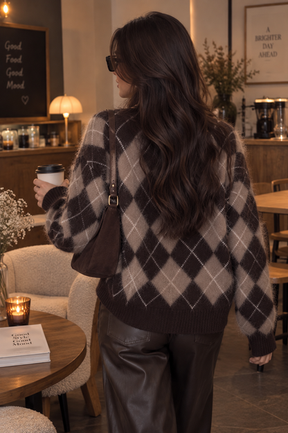 Elara Argyle Knit Cardigan