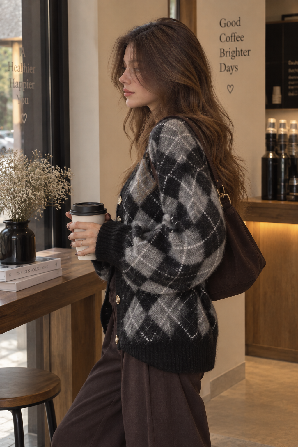 Elara Argyle Knit Cardigan
